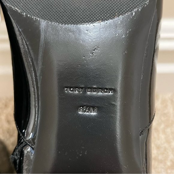 Tory Burch Womens Gigi Patent Stretch Ankle Boot Black and Gold Size 8.5 - Picture 13 of 15